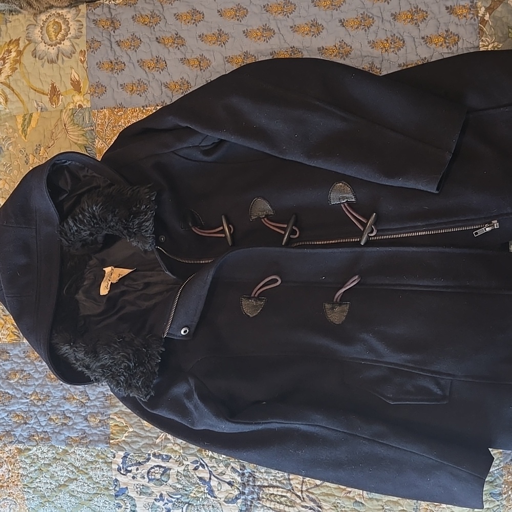 H&M BLACK WOOL PEA COAT - SIZE 12